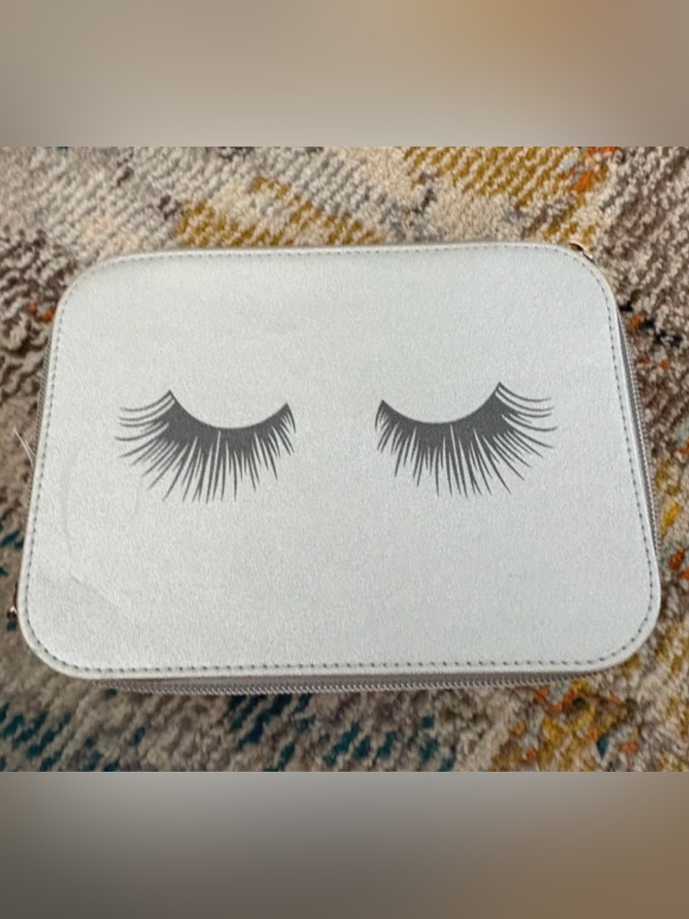 Neiman Marcus Silver Gray Eyelash Makeup Bag Cosmetic Travel Case NWOT